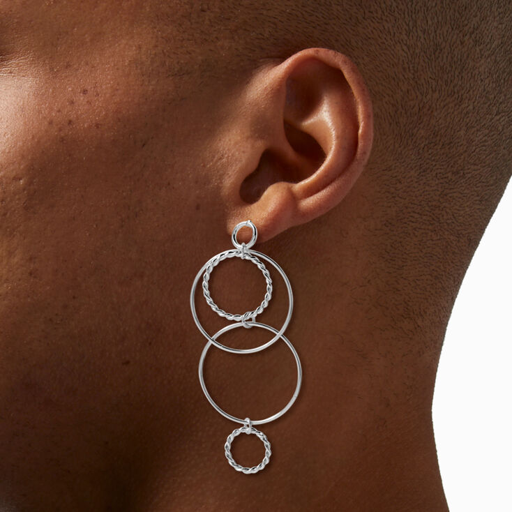 Silver-tone Intertwined Rings 3&quot; Drop Earrings,