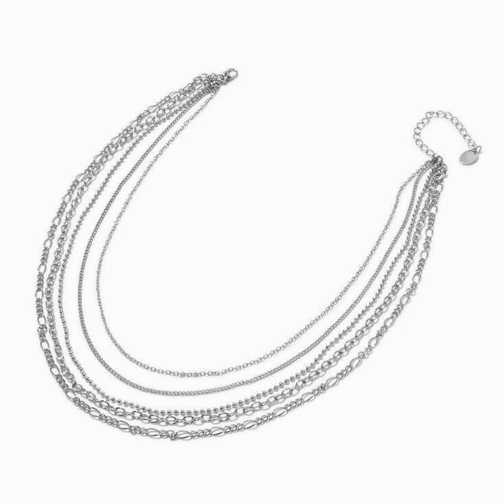 Silver-tone Mixed Multi-Strand Chain Necklace,