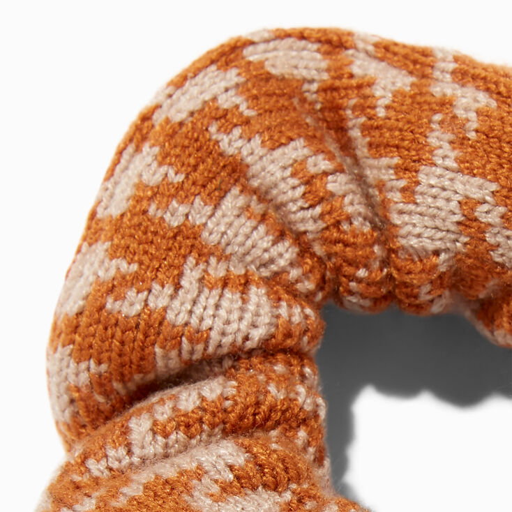 Mustard Yellow Houndstooth Sweater Knit Hair Scrunchie,