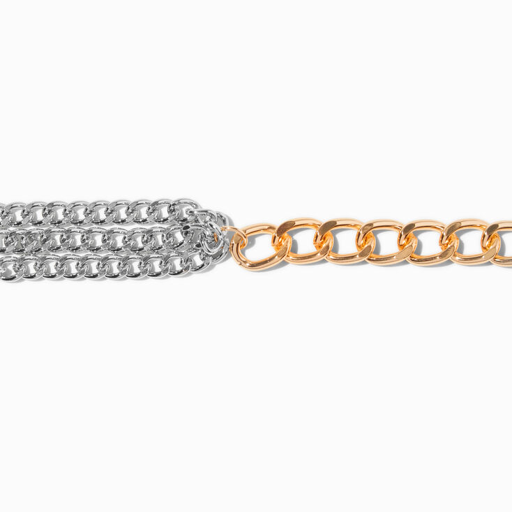Mixed Metal Two-Tone Curb Chain Multi-Strand Bracelet ,