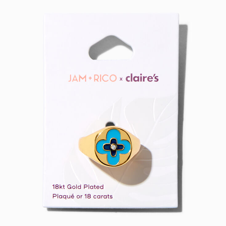 JAM + RICO x Claire&#39;s 18k Yellow Gold Plated Tropical Flower Signet Ring,
