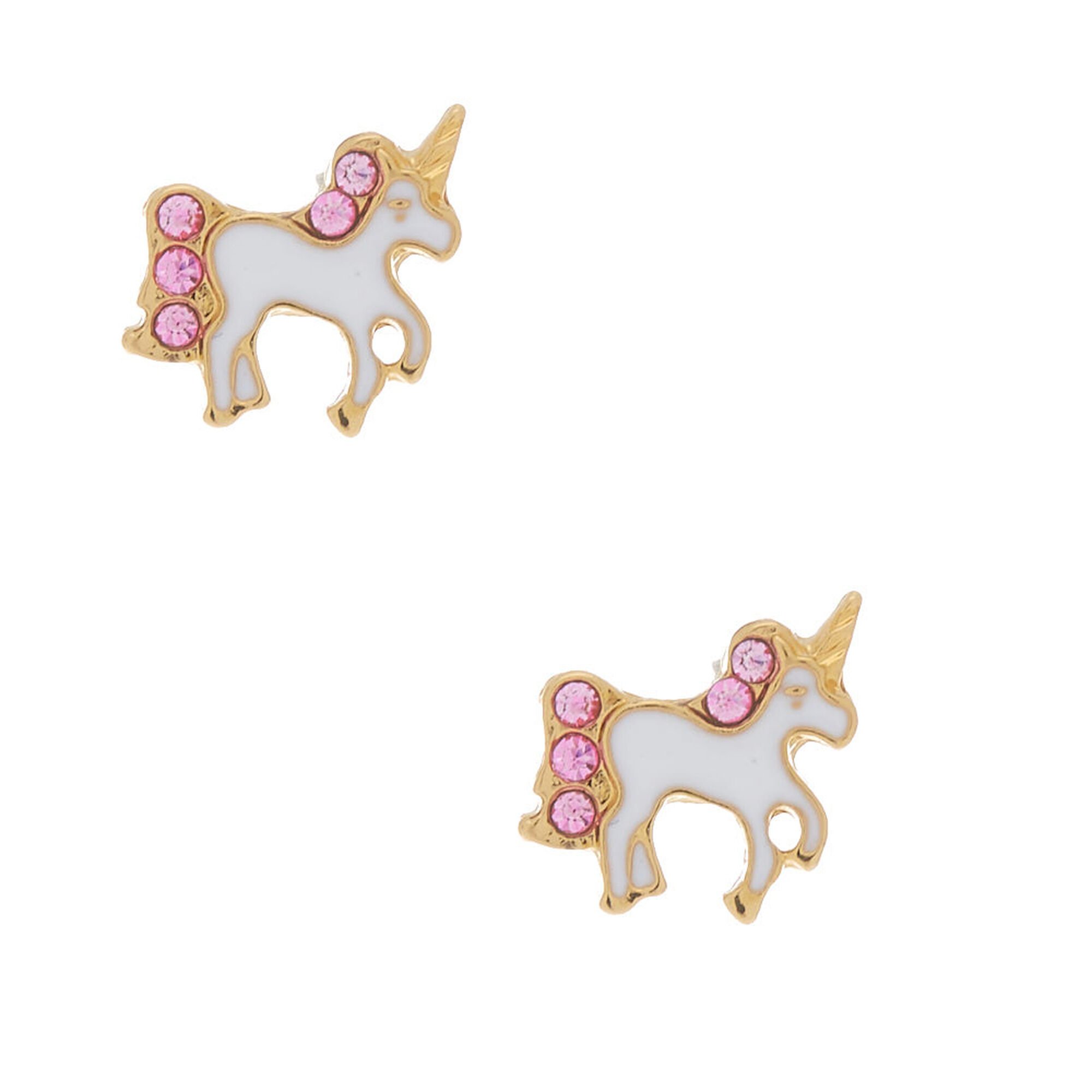 View Claires 18Ct Gold Plated Unicorn Stud Earrings White information
