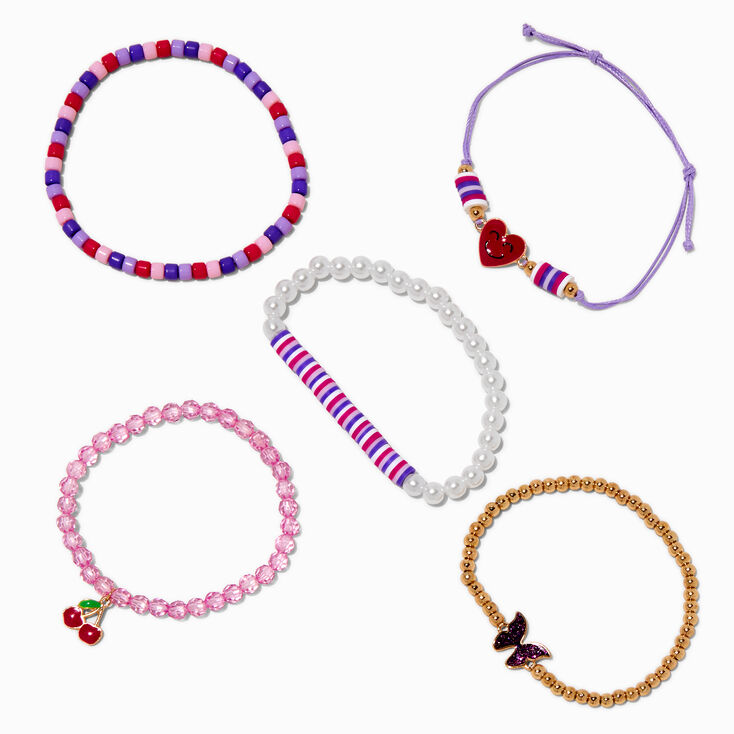 Cherry Polymer Clay Seed Bead Bracelet Set - 5 Pack,
