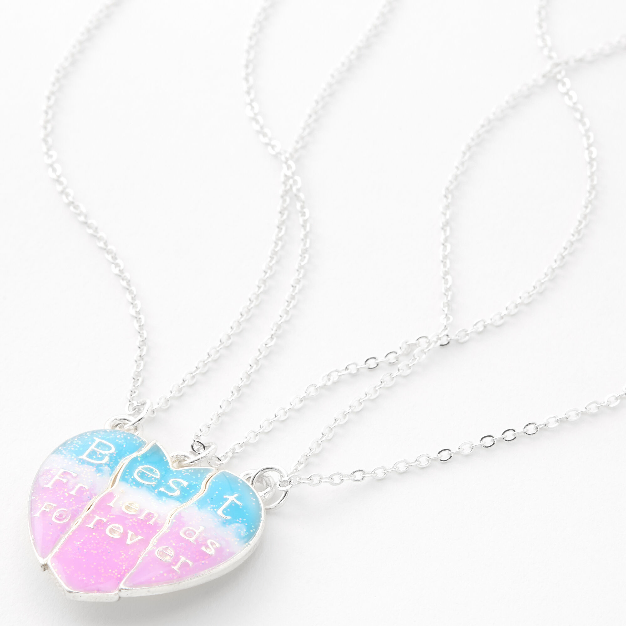 Best Friends Blue Pink Split Heart Pendant Necklaces 3 Pack