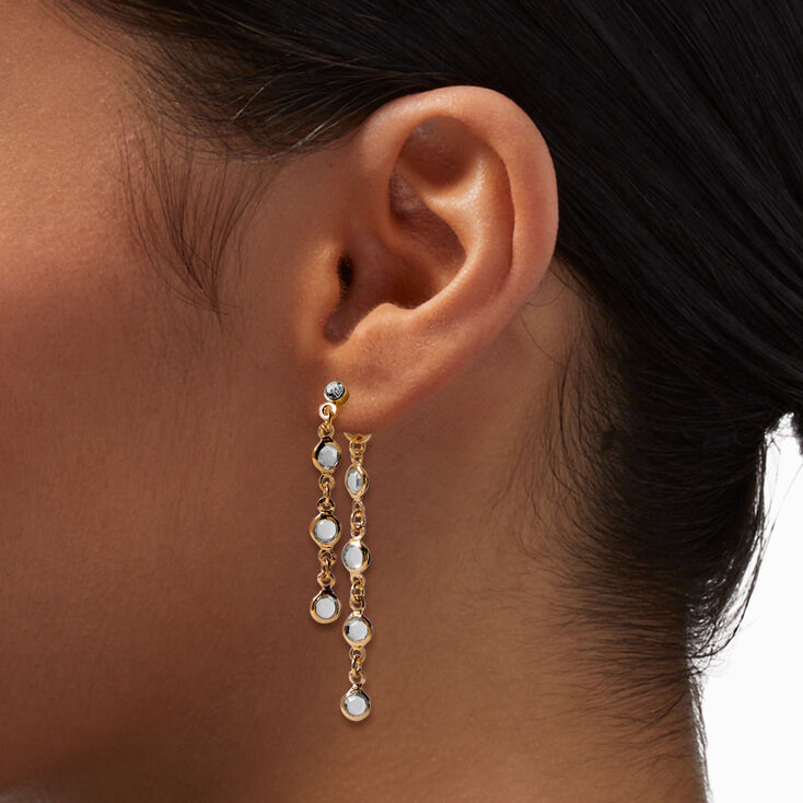 Clous d&#39;oreilles avant et arri&egrave;re strass couleur dor&eacute;e,