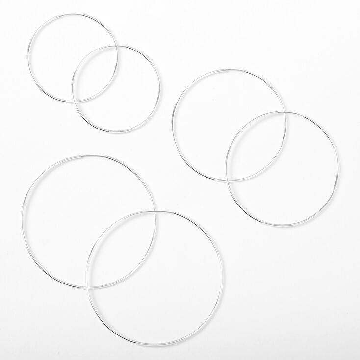 Silver Large Graduated Hoop Earrings - 3 Pack,