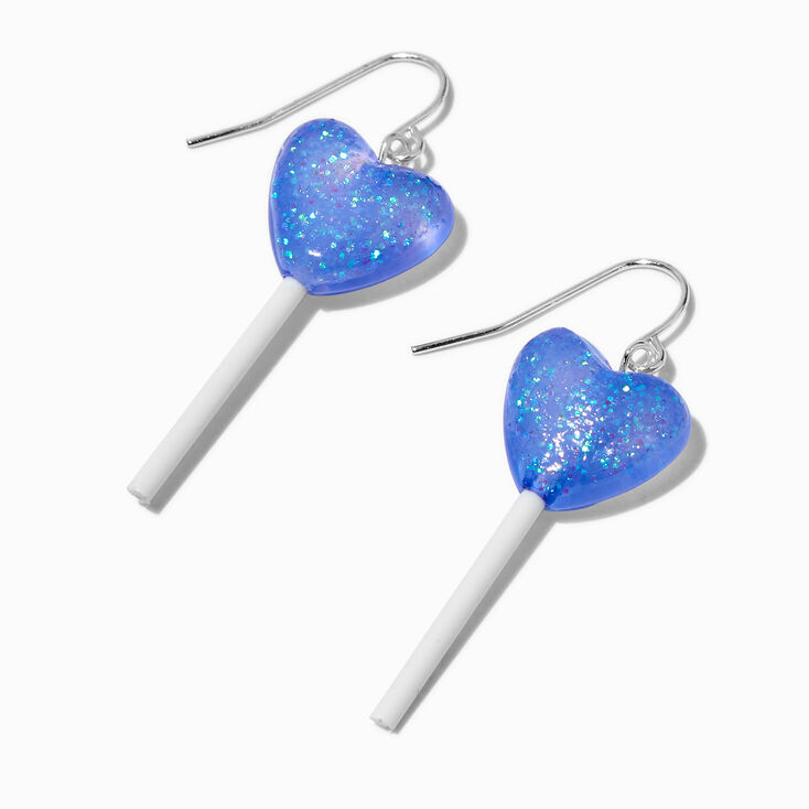 Blue Heart Lollipop 2'' Drop Earrings