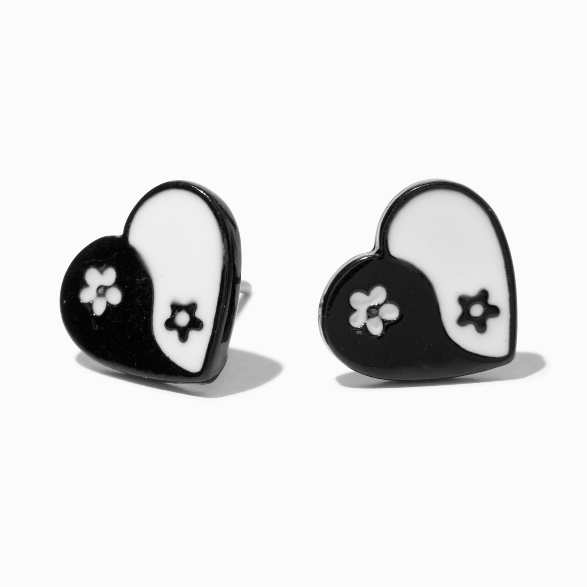 Yin Yang Heart Silver-tone Stud Earrings | Claire's US