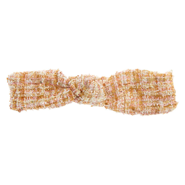 Pink &amp; Gold Tweed Knotted Headwrap,