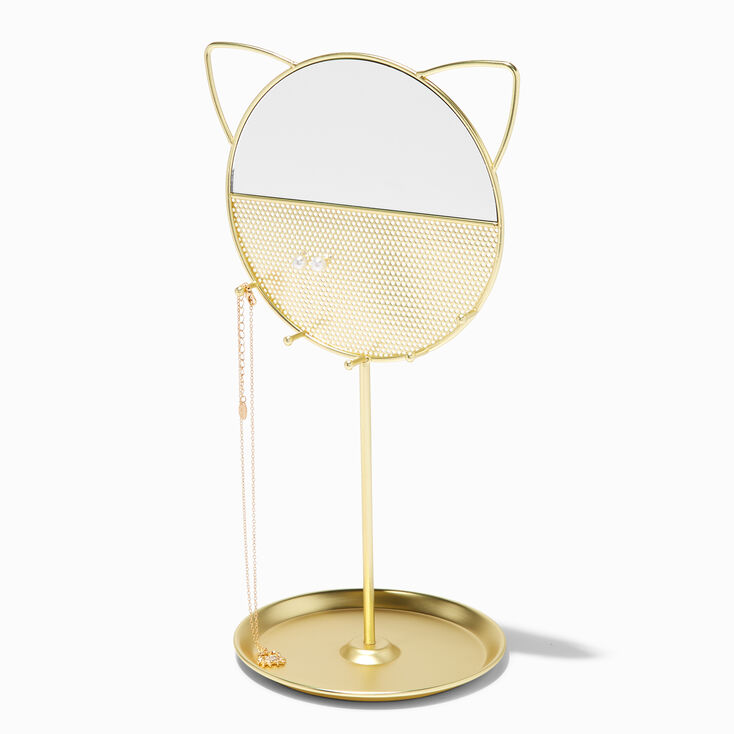 Gold Cat Mirror Standing Jewellery Holder,