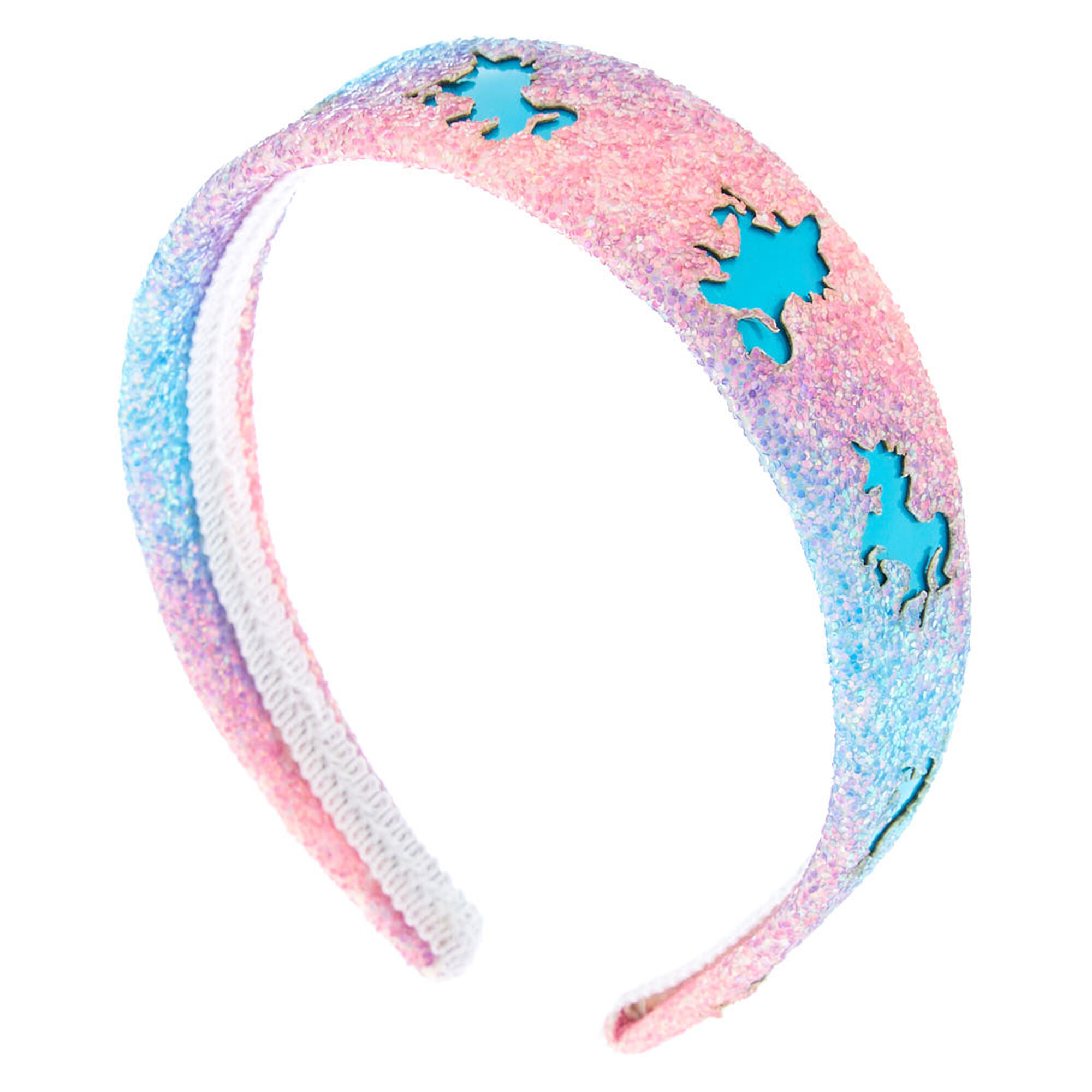 View Claires Unicorn Holographic Glitter Headband Blue information
