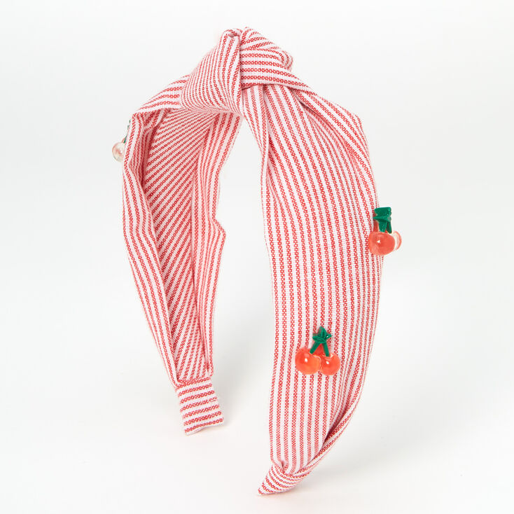 Red &amp; White Striped Cherries Knotted Headband,