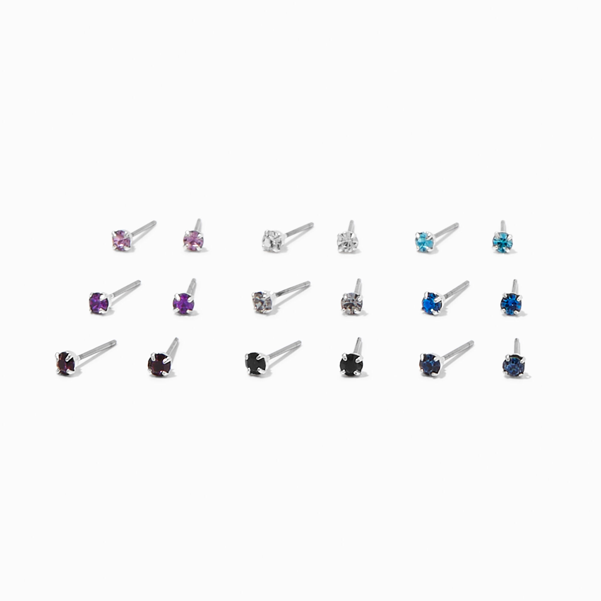 View Claires Mixed 3MM Crystal Stud Earrings 9 Pack Blue information
