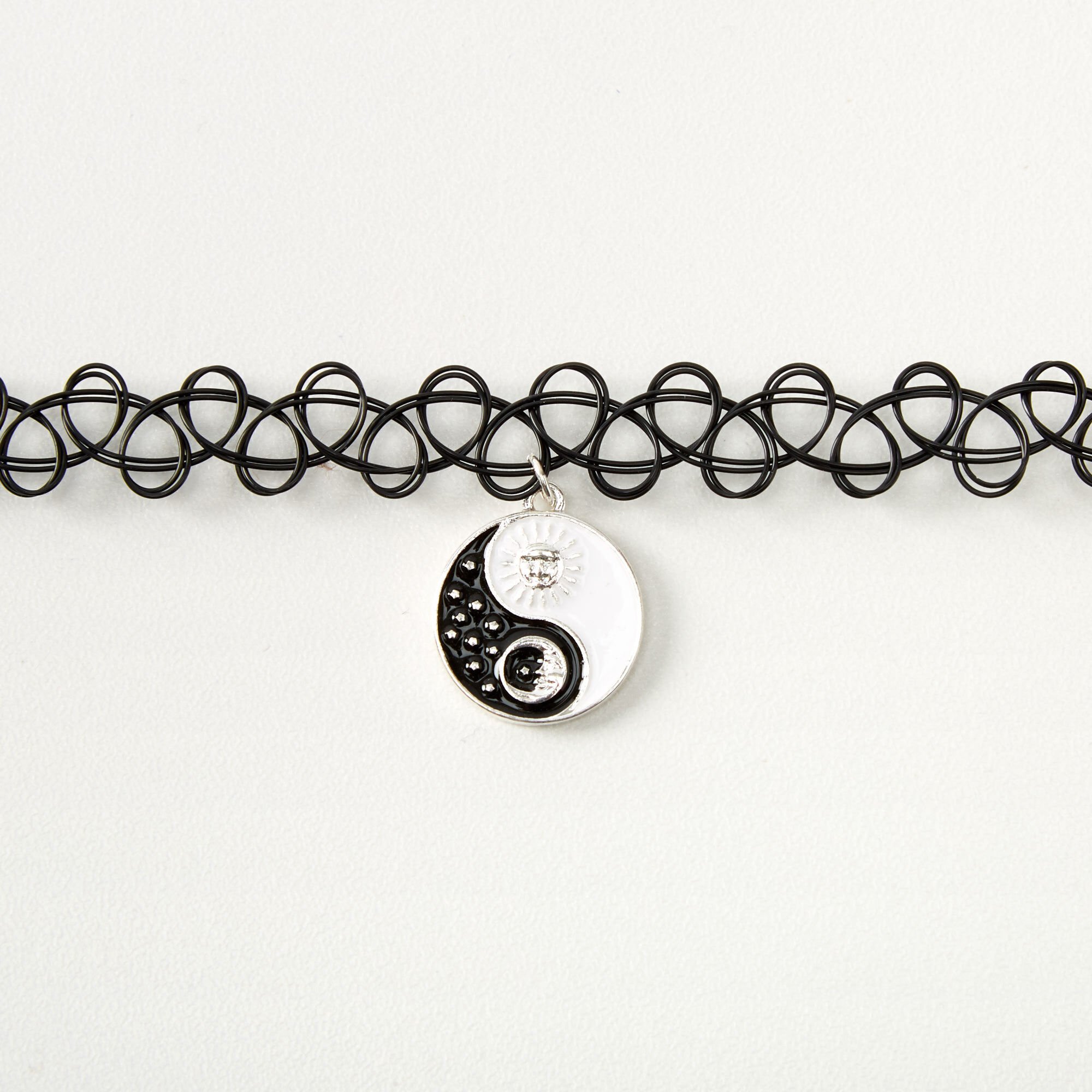 Sun & Moon Yin Yang Tattoo Choker Necklace - Black,