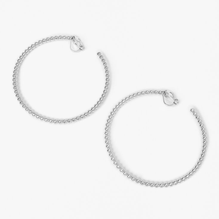 Silver 60MM Beaded Look Clip On Hoop Earrings,