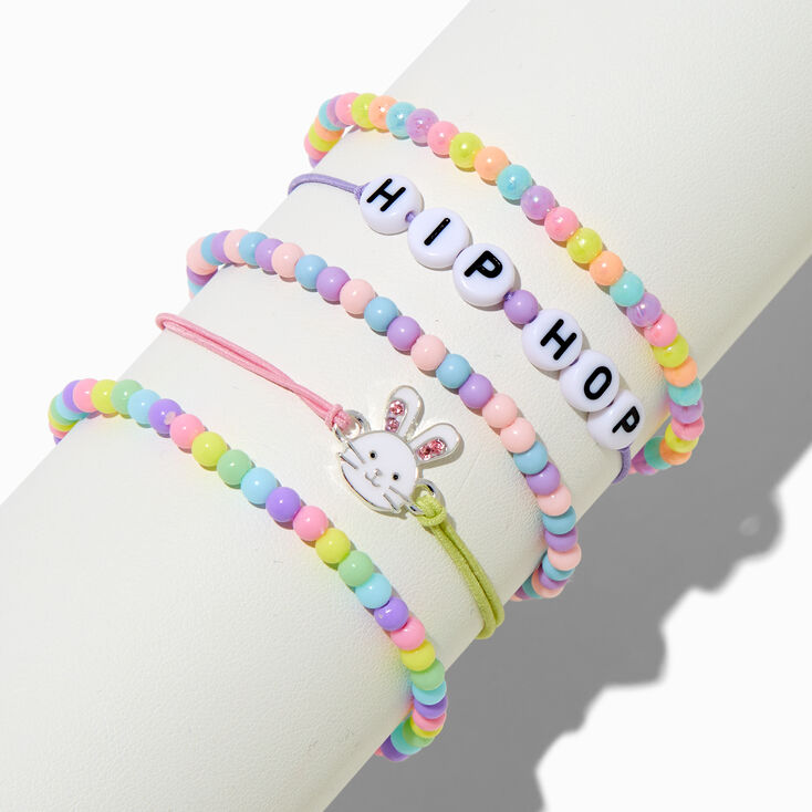 &quot;Hip Hop&quot; Easter Bunny Beaded Stretch Bracelets - 5 Pack,