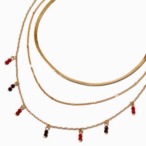 Pink &amp; Burgundy Bead Gold-tone Multi-Strand Necklace ,