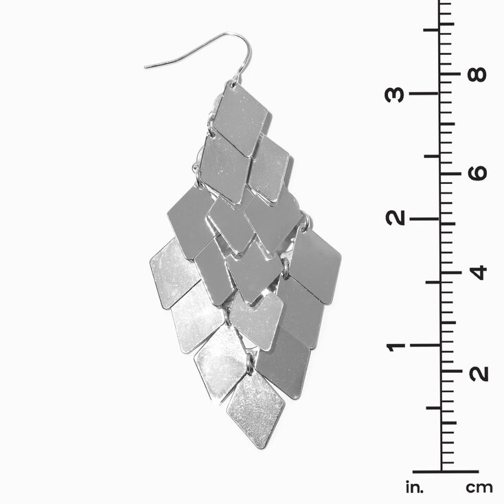 Silver 3&quot; Diamond Chandelier Drop Earrings,