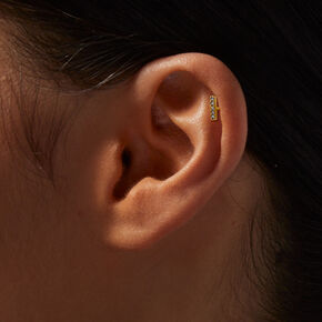 Gold-tone Titanium Cubic Zirconia 18G Stud Threadless Cartilage Earrings - 3 Pack,