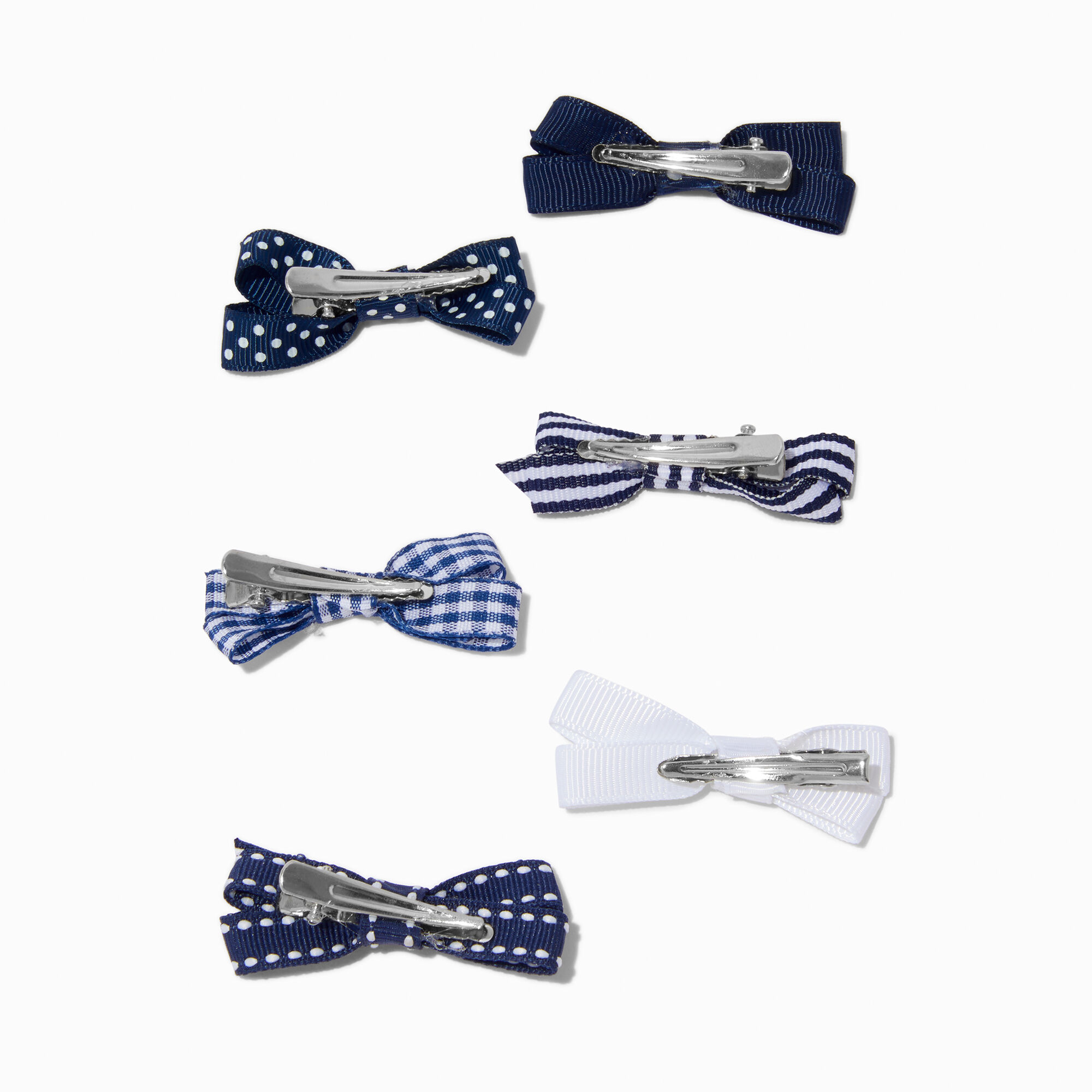 Navy Patterned Mini Hair Bow Clips - 6 Pack,