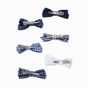 Navy Patterned Mini Hair Bow Clips - 6 Pack,