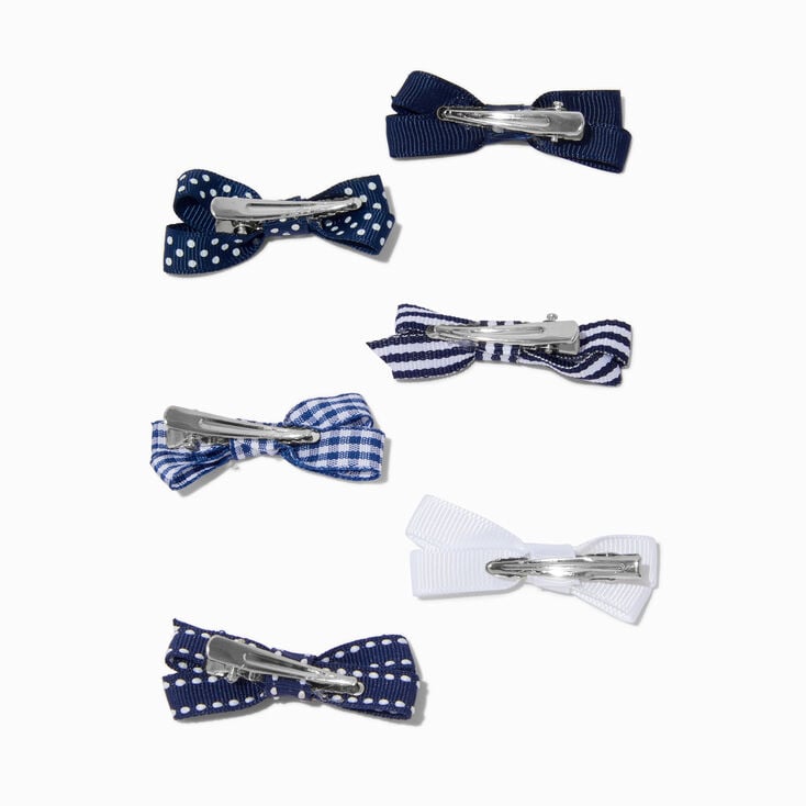 Navy Patterned Mini Hair Bow Clips - 6 Pack,