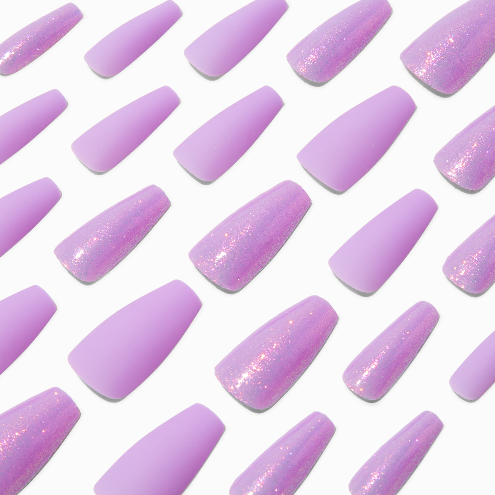 View Claires Glitter Squareletto Vegan Faux Nail Set 24 Pack Lilac information