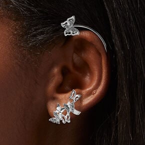 Silver-tone Embellished Butterfly Ear Cuff Connector Earring,