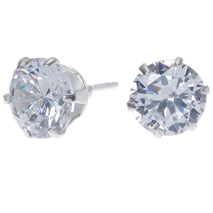 Sterling Silver Cubic Zirconia 8MM Round Stud Earrings | Claire's US