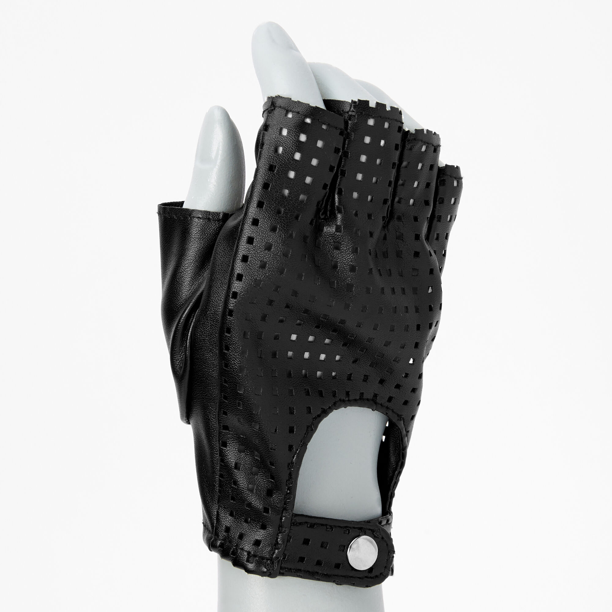 Music Legs 463-BLACK Short Faux Leather Fingerless Gloves Black