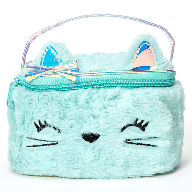 Claire&#39;s Club Plush Kitty Makeup Bag - Mint,