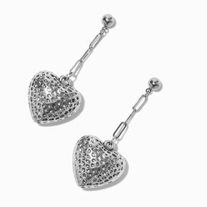 Hematite Crater Heart Chain Drop Earrings,