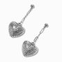 Hematite Crater Heart Chain Drop Earrings,