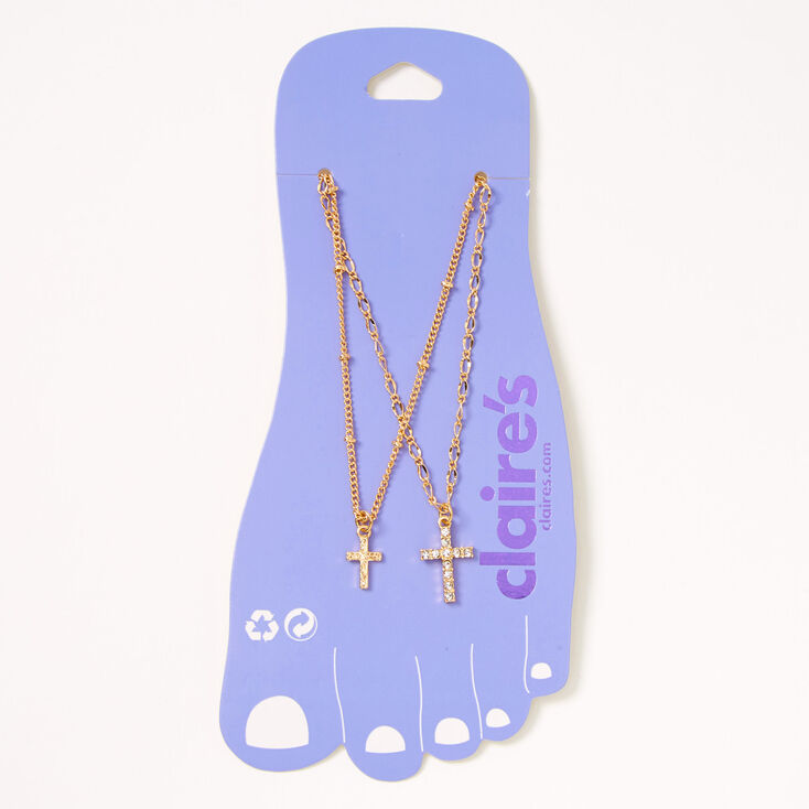 Gold Embellished Cross Chain Anklets - 2 Pack,