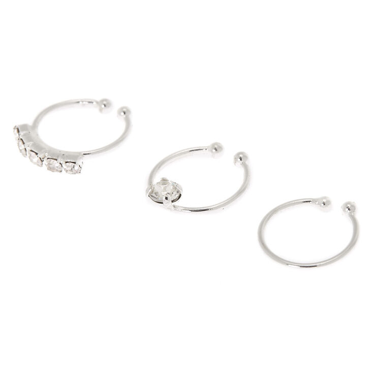 Claire's Lot de 3 faux anneaux pour piercing de nez couleur argenté