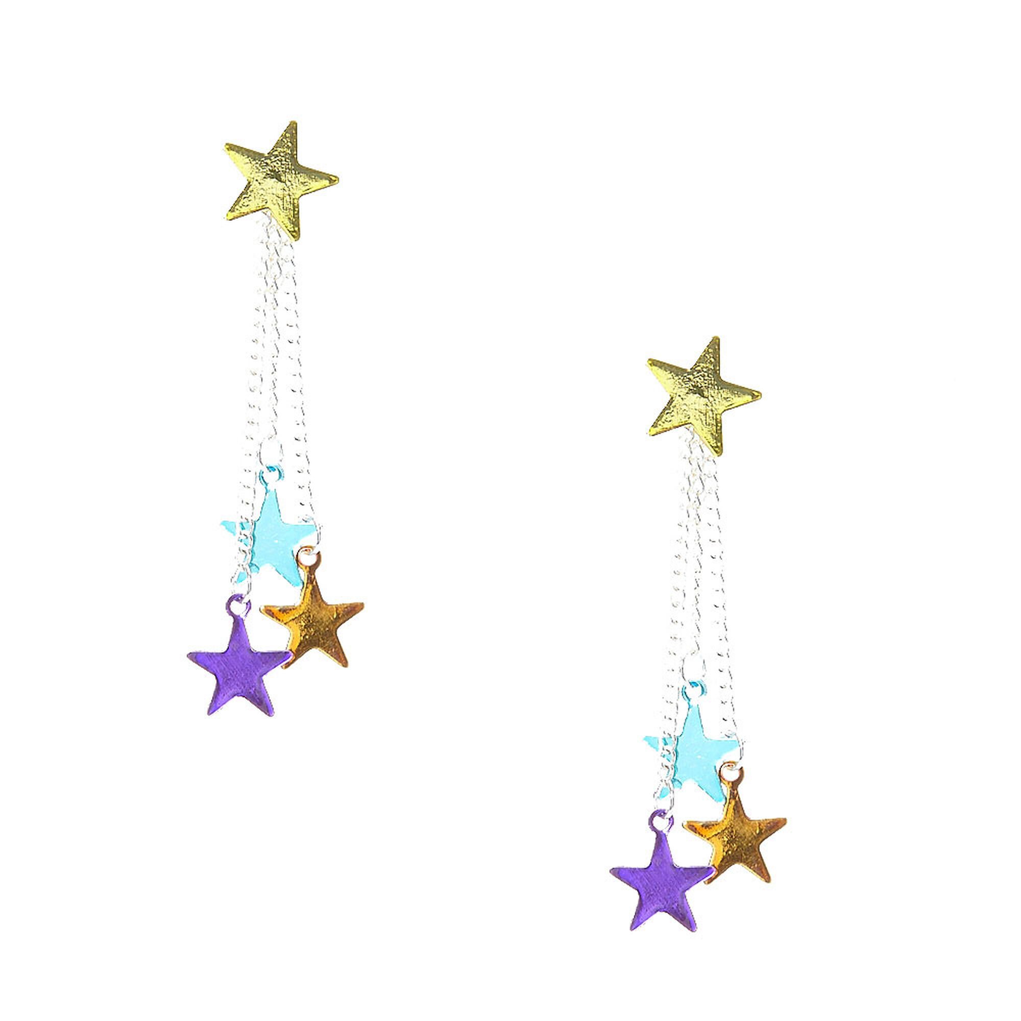 View Claires Colourful Stars Drop Ear Jacket Earrings Blue information