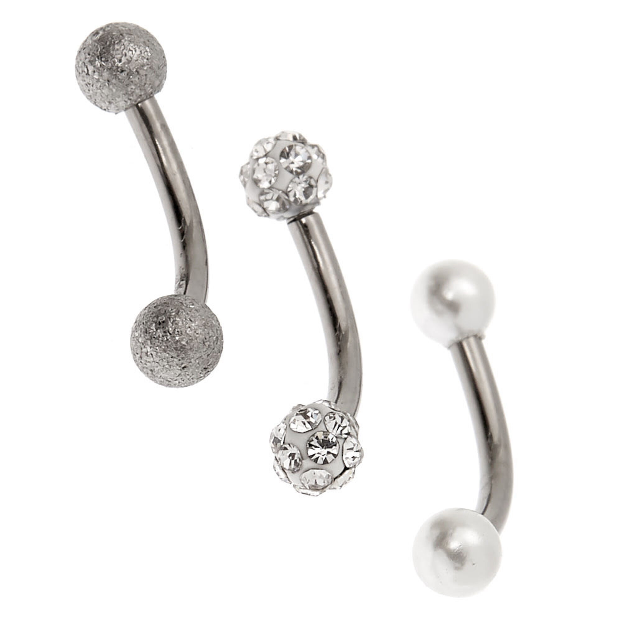 View Claires Tone Titanium 16G Fireball Pearl Rook Earrings 3 Pack Silver information