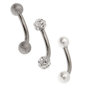 Silver-tone Titanium 16G Fireball Pearl Rook Earrings - 3 Pack,