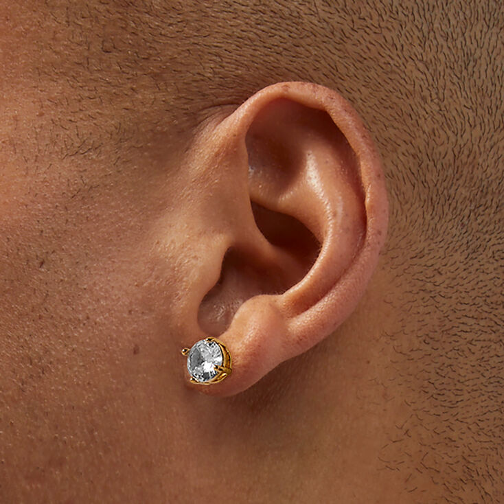 Gold-tone Cubic Zirconia 5mm, 6mm, &amp; 7mm Round Stud Earrings - 3 Pack,