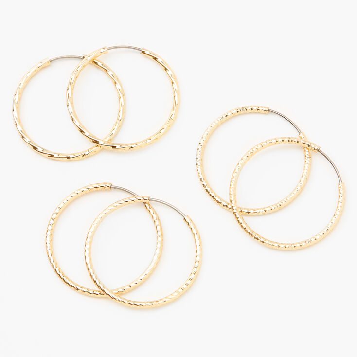 Gold 25MM Textured Hoop Earrings - 3 Pack,