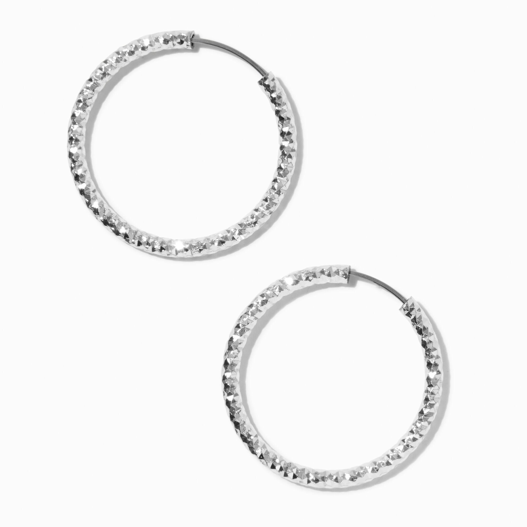 Silver-tone Sandblasted 25mm Hoop Earrings,