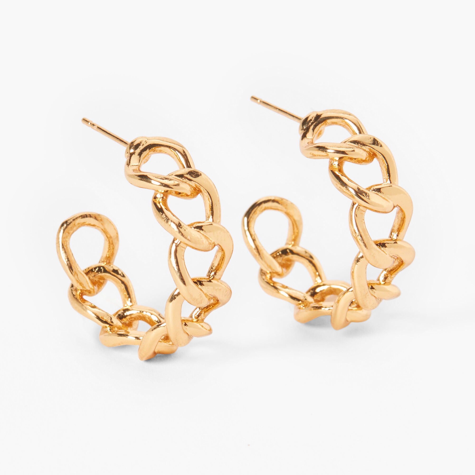 18kt Gold Plated Refined Curb Chain Hoop Earrings