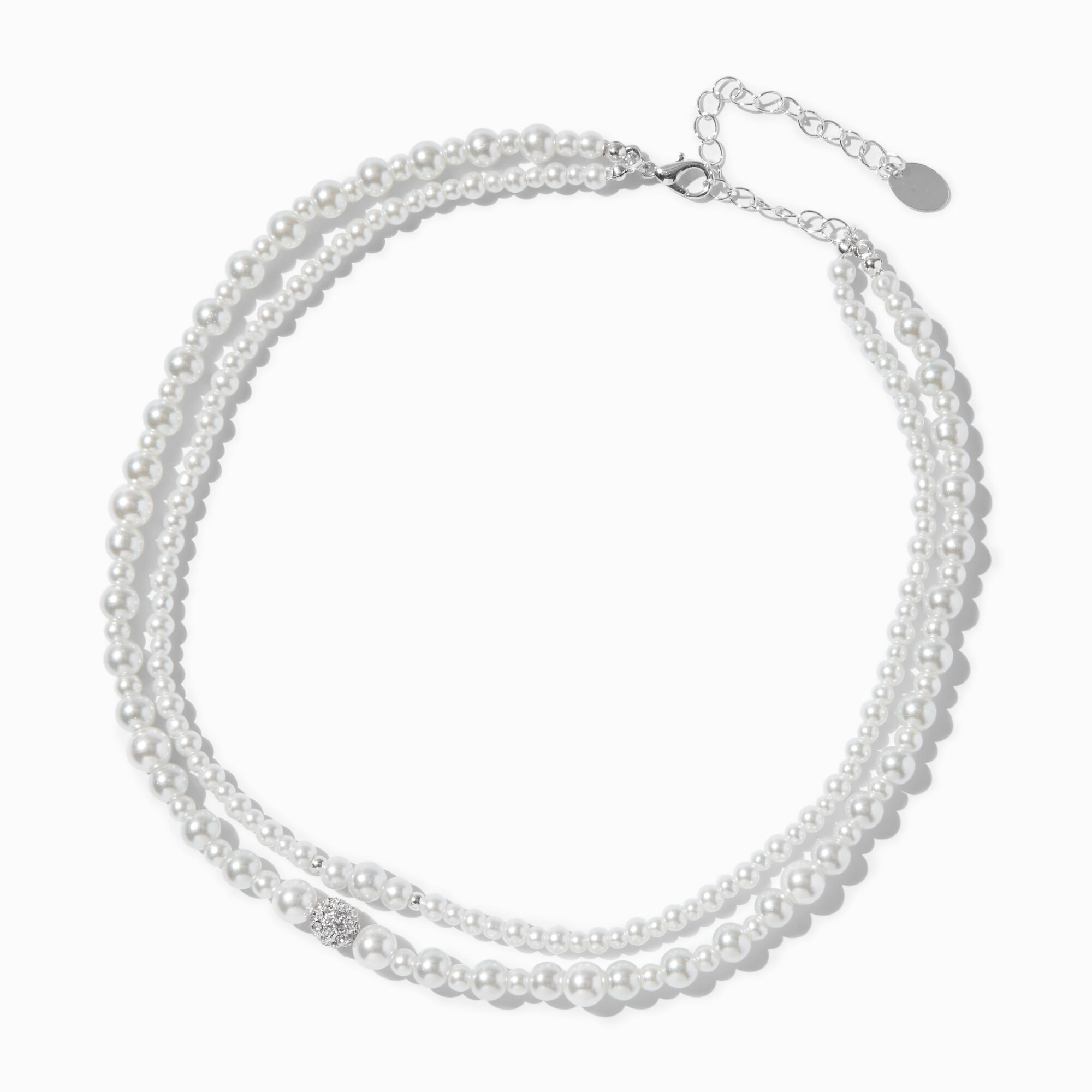 Silver-tone Pearl & Crystal Balls Multi-Strand Necklace