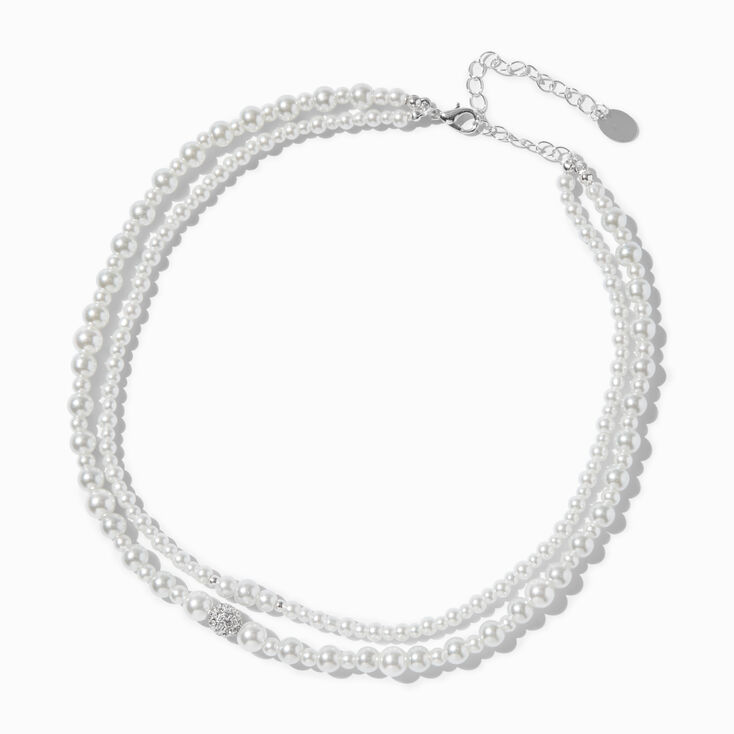 Silver-tone Pearl &amp; Crystal Balls Multi-Strand Necklace,