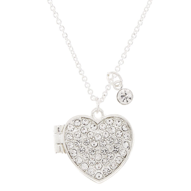 Collier &agrave; pendentif avec m&eacute;daillon en forme de c&oelig;ur en strass couleur argent&eacute;,