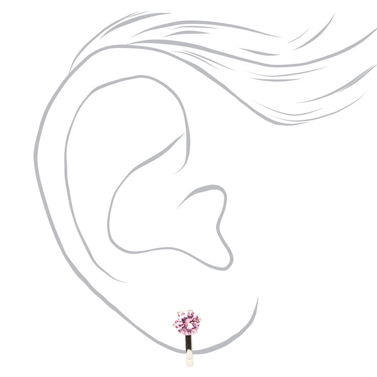 Silver Cubic Zirconia Round Clip On Earrings - Pink,