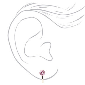 Silver Cubic Zirconia Round Clip On Earrings - Pink,