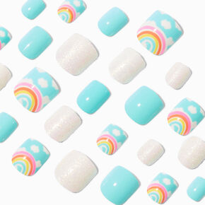 Rainbow Cloud Square Press On Vegan Faux Nail Set - 24 Pack,