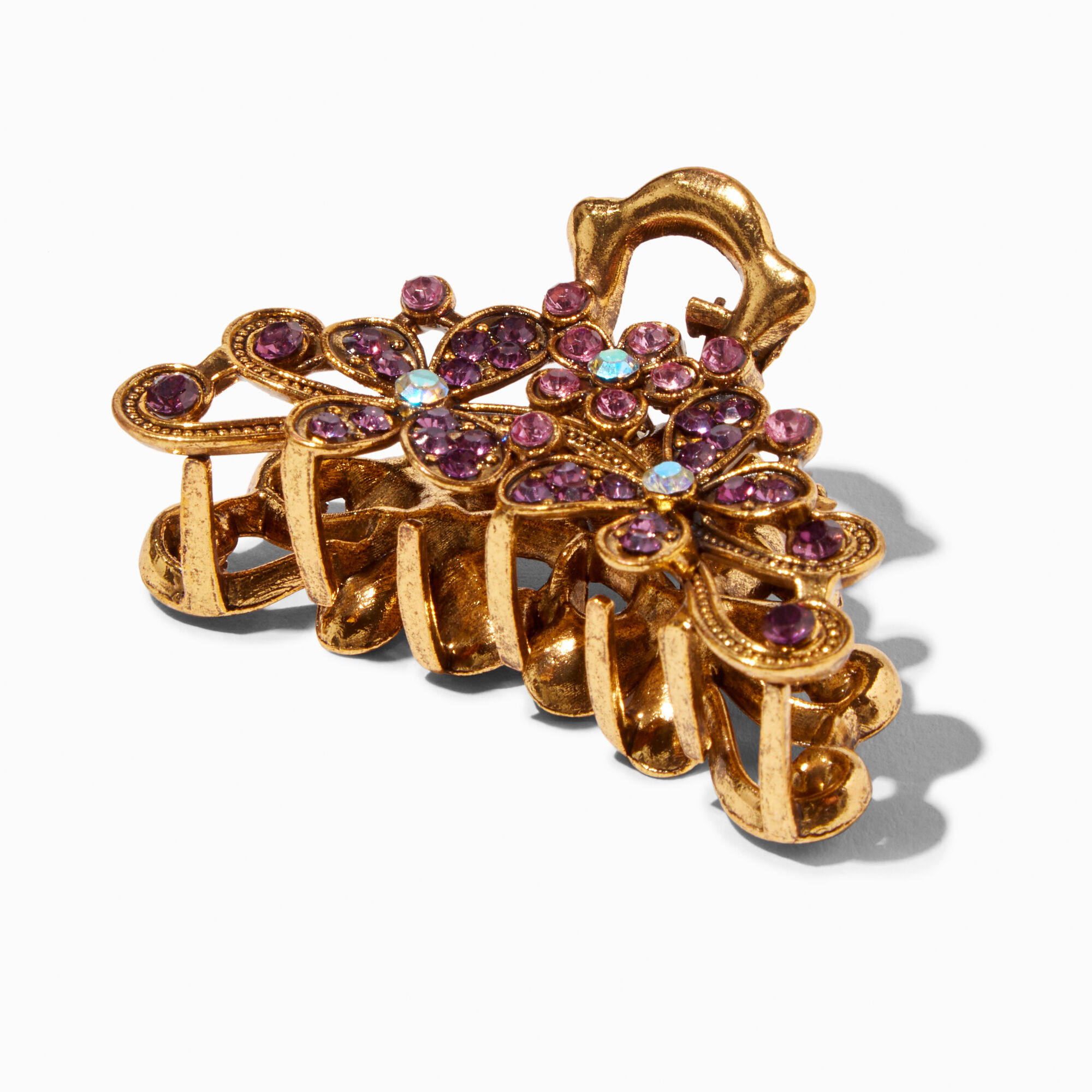 Purple Flower Gold Oval Hair Claw,