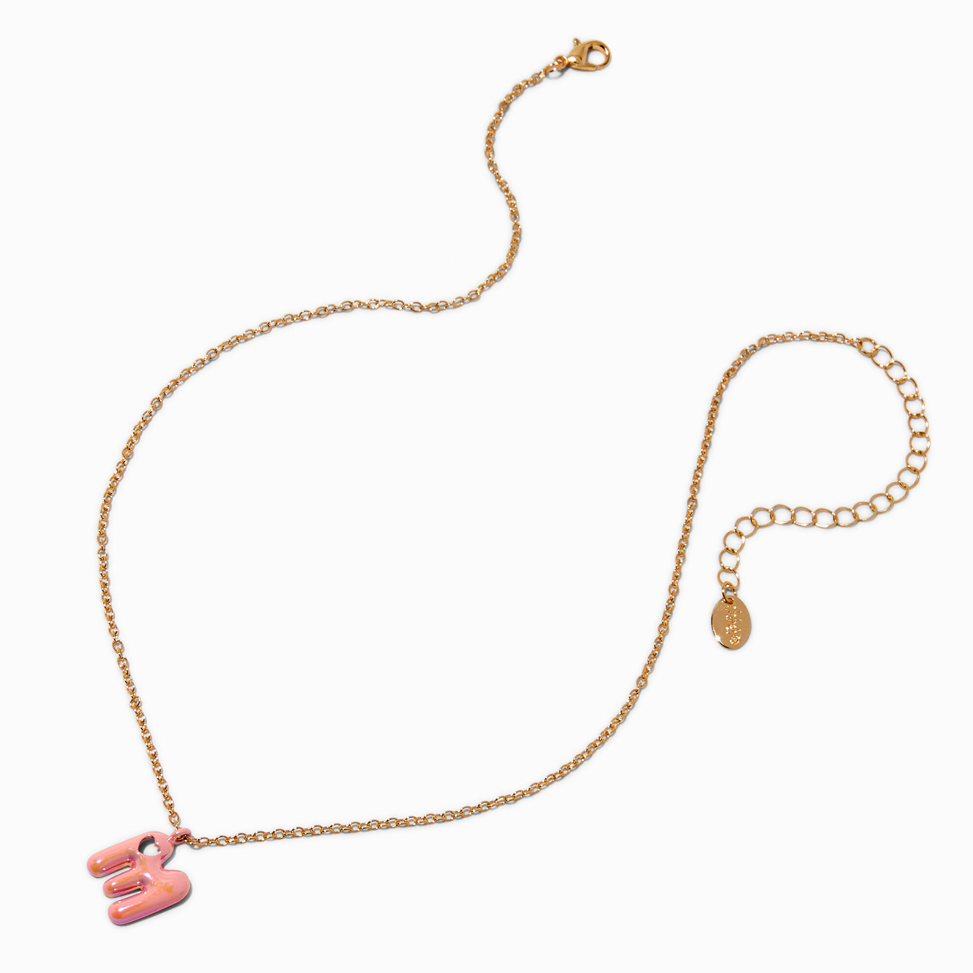 Pink Bubble Initial Heart Pendant Necklace - M,